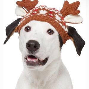 Festive Reindeer Antler Dog Hat - Brown and Cream sz small